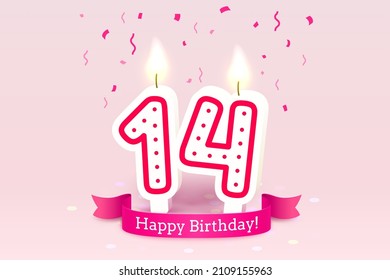 Happy Birthday years. 14 anniversary of the birthday, Candle in the form of numbers. Vector illustration