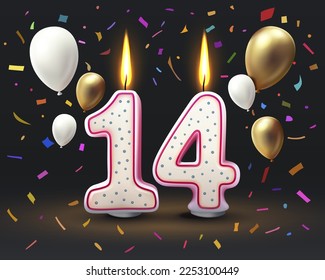 Happy Birthday years. 14 anniversary of the birthday, Candle in the form of numbers. Vector illustration