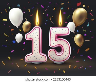 Happy Birthday years. 15 anniversary of the birthday, Candle in the form of numbers. Vector illustration