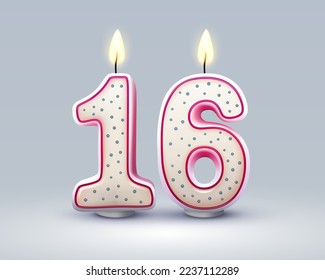 Happy Birthday years. 16 anniversary of the birthday, Candle in the form of numbers. Vector illustration