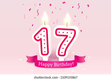 Happy Birthday years. 17 anniversary of the birthday, Candle in the form of numbers. Vector illustration