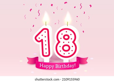 Happy Birthday years. 18 anniversary of the birthday, Candle in the form of numbers. Vector illustration