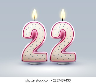 Happy Birthday years. 22 anniversary of the birthday, Candle in the form of numbers. Vector illustration