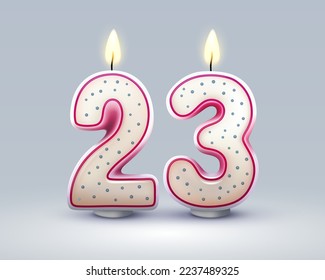 Happy Birthday years. 23 anniversary of the birthday, Candle in the form of numbers. Vector illustration