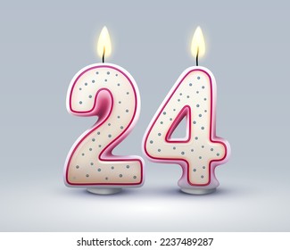 Happy Birthday years. 24 anniversary of the birthday, Candle in the form of numbers. Vector illustration