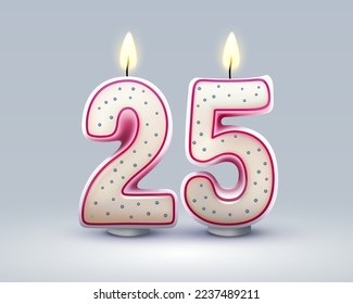 Happy Birthday years. 25 anniversary of the birthday, Candle in the form of numbers. Vector illustration