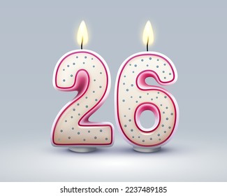 Happy Birthday years. 26 anniversary of the birthday, Candle in the form of numbers. Vector illustration