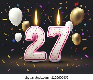 Happy Birthday years. 27 anniversary of the birthday, Candle in the form of numbers. Vector illustration