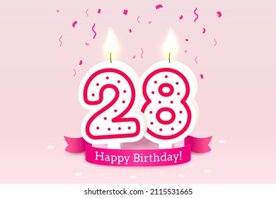 Happy Birthday years. 28 anniversary of the birthday, Candle in the form of numbers. Vector illustration