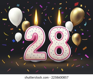 Happy Birthday years. 28 anniversary of the birthday, Candle in the form of numbers. Vector illustration