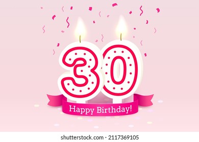 Happy Birthday years. 30 anniversary of the birthday, Candle in the form of numbers. Vector illustration