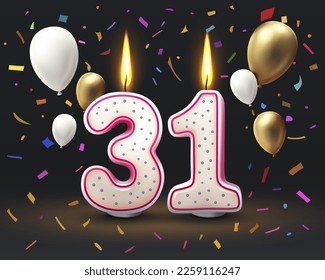 Happy Birthday years. 31 anniversary of the birthday, Candle in the form of numbers. Vector illustration