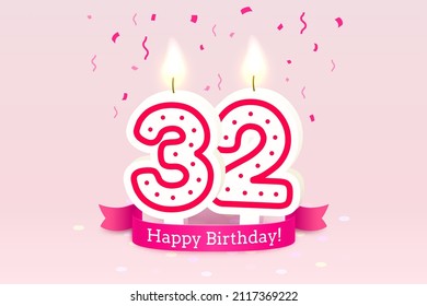 Happy Birthday years. 32 anniversary of the birthday, Candle in the form of numbers. Vector illustration