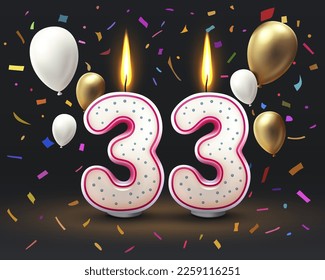 Happy Birthday years. 33 anniversary of the birthday, Candle in the form of numbers. Vector illustration