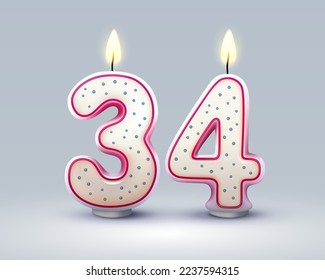 Happy Birthday years. 34 anniversary of the birthday, Candle in the form of numbers. Vector illustration