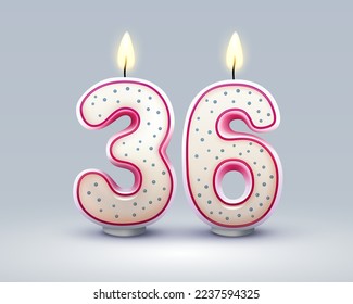 Happy Birthday years. 36 anniversary of the birthday, Candle in the form of numbers. Vector illustration