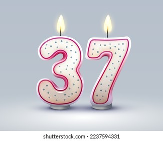 Happy Birthday years. 37 anniversary of the birthday, Candle in the form of numbers. Vector illustration