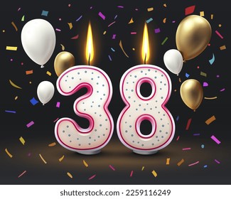 Happy Birthday years. 38 anniversary of the birthday, Candle in the form of numbers. Vector illustration