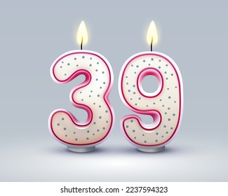 Happy Birthday years. 39 anniversary of the birthday, Candle in the form of numbers. Vector illustration