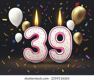 Happy Birthday years. 39 anniversary of the birthday, Candle in the form of numbers. Vector illustration