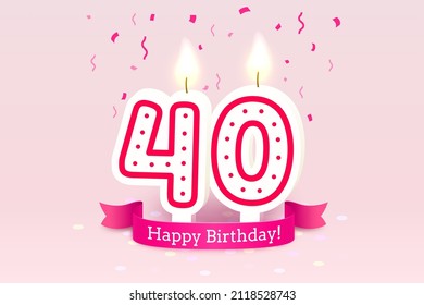 Happy Birthday years. 40 anniversary of the birthday, Candle in the form of numbers. Vector illustration