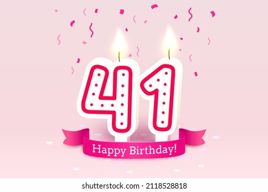 Happy Birthday years. 41 anniversary of the birthday, Candle in the form of numbers. Vector illustration