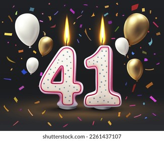 Happy Birthday years. 41 anniversary of the birthday, Candle in the form of numbers. Vector illustration