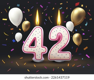 Happy Birthday years. 42 anniversary of the birthday, Candle in the form of numbers. Vector illustration