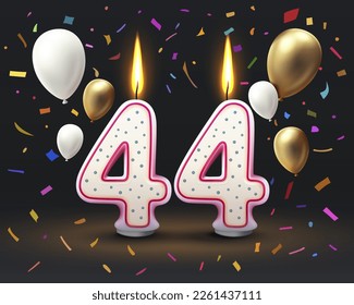 Happy Birthday years. 44 anniversary of the birthday, Candle in the form of numbers. Vector illustration
