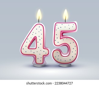 Happy Birthday years. 45 anniversary of the birthday, Candle in the form of numbers. Vector illustration