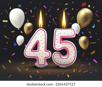 Happy Birthday years. 45 anniversary of the birthday, Candle in the form of numbers. Vector illustration