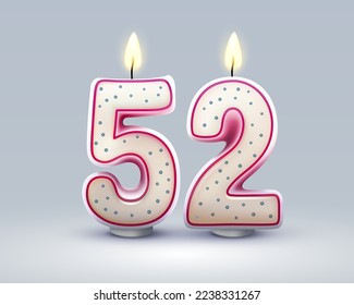 Happy Birthday years. 52 anniversary of the birthday, Candle in the form of numbers. Vector illustration