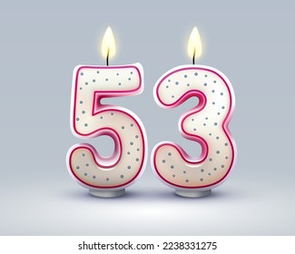 Happy Birthday years. 53 anniversary of the birthday, Candle in the form of numbers. Vector illustration