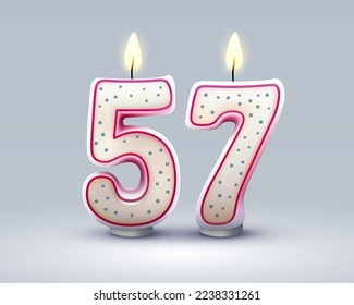 Happy Birthday years. 57 anniversary of the birthday, Candle in the form of numbers. Vector illustration