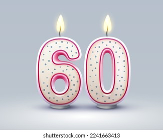 Feliz cumpleaños. 60 aniversario del cumpleaños, Candle en forma de números. Ilustración del vector