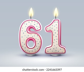 Happy Birthday years. 61 anniversary of the birthday, Candle in the form of numbers. Vector illustration
