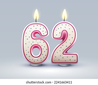 Happy Birthday years. 62 anniversary of the birthday, Candle in the form of numbers. Vector illustration