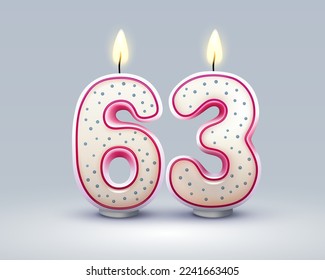 Happy Birthday years. 63 anniversary of the birthday, Candle in the form of numbers. Vector illustration