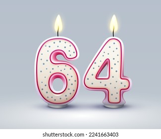 Happy Birthday years. 64 anniversary of the birthday, Candle in the form of numbers. Vector illustration