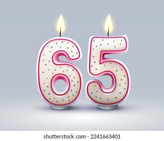 Happy Birthday years. 65 anniversary of the birthday, Candle in the form of numbers. Vector illustration