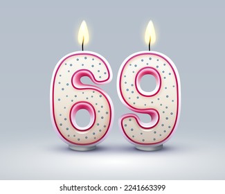 Happy Birthday years. 69 anniversary of the birthday, Candle in the form of numbers. Vector illustration