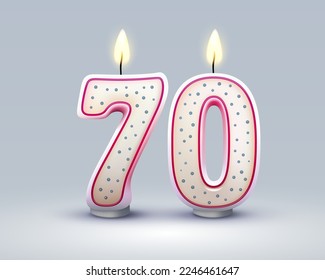 Happy Birthday years. 70 anniversary of the birthday, Candle in the form of numbers. Vector illustration