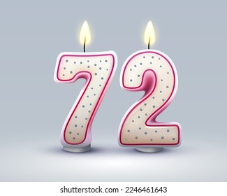 Happy Birthday years. 72 anniversary of the birthday, Candle in the form of numbers. Vector illustration