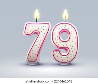 Feliz cumpleaños. 79 aniversario del cumpleaños, Candle en forma de números. Ilustración del vector