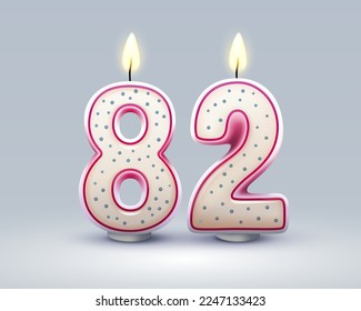 Happy Birthday years. 82 anniversary of the birthday, Candle in the form of numbers. Vector illustration