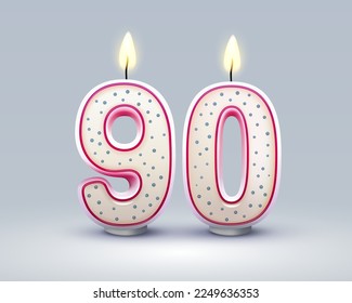 Happy Birthday years. 90 anniversary of the birthday, Candle in the form of numbers. Vector illustration