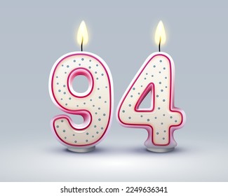 Happy Birthday years. 94 anniversary of the birthday, Candle in the form of numbers. Vector illustration