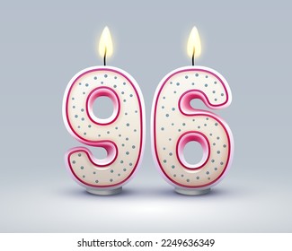 Happy Birthday years. 96 anniversary of the birthday, Candle in the form of numbers. Vector illustration