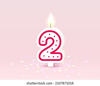 Happy Birthday years anniversary of the person birthday, Candle in the form of numbers two of the year. Vector illustration