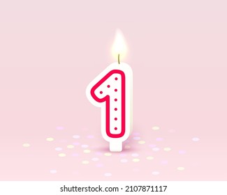 Happy Birthday years anniversary of the person birthday, Candle in the form of numbers one of the year. Vector illustration